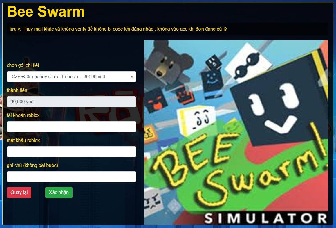 Dịch vụ cày thuê Bee Swarm tại Shopgameroblox.com