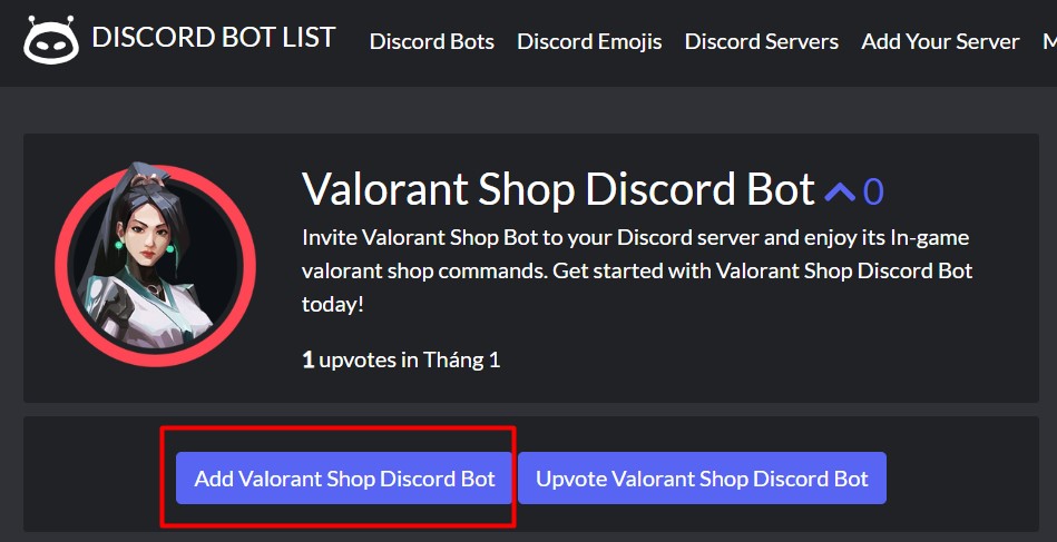 Nhấp vào Add Valorant Shop Discord Bot