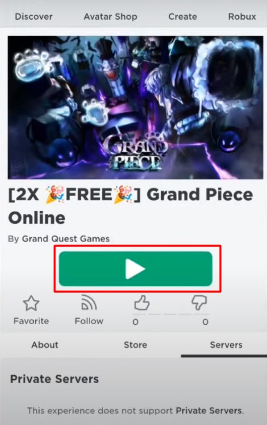 Tìm kiếm game Grand Piece Online và nhấn vào nút Play để chơi
