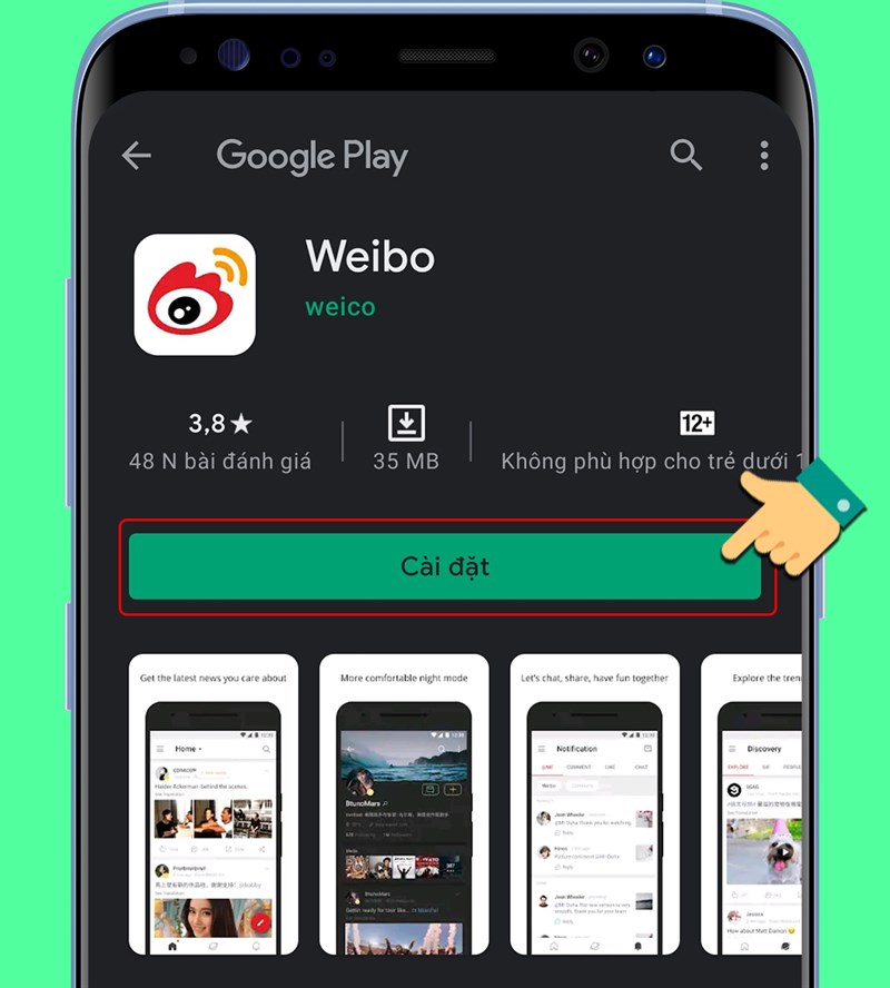 Tìm kiếm và cài đặt ứng dụng Weibo trên điện thoại