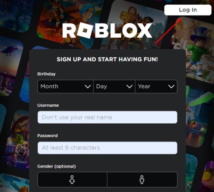 Đăng nhập vào tài khoản Roblox