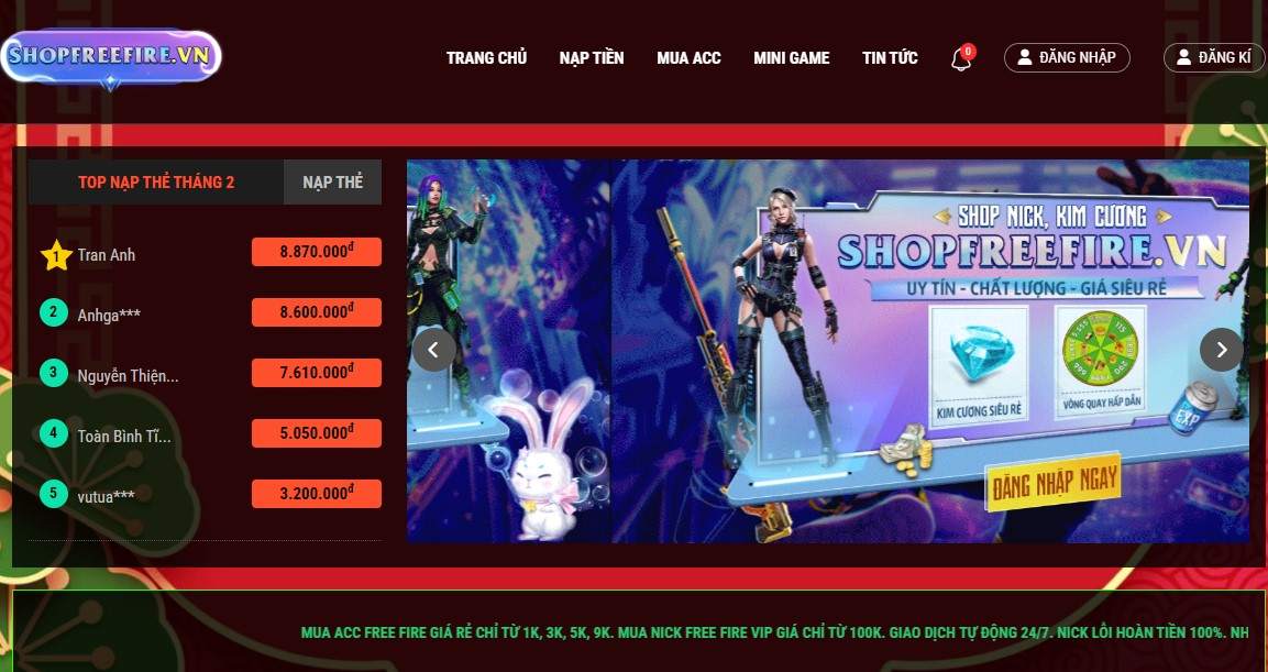 Giao diện Shopfreefire