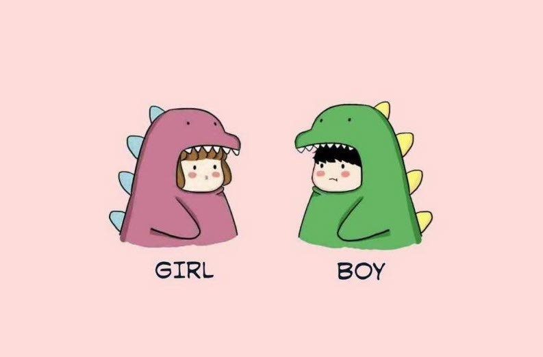 Hình cặp khủng long cute boy & girl