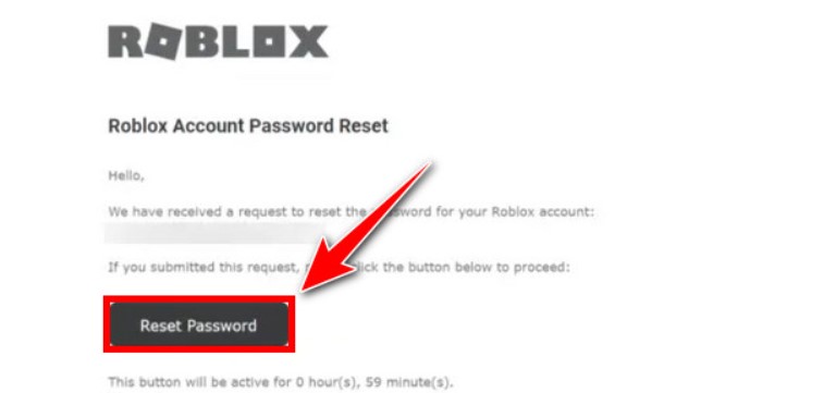 Mở email và nhấn vào Reset Password