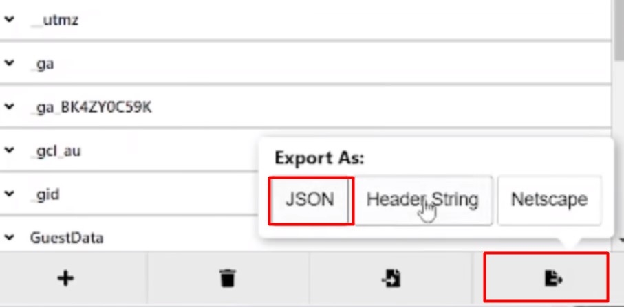 Nhấn Export và nhấn JSON