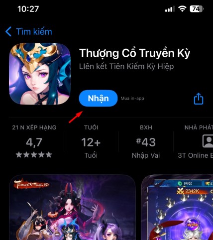 Nhấn vào nút Nhận để tải game