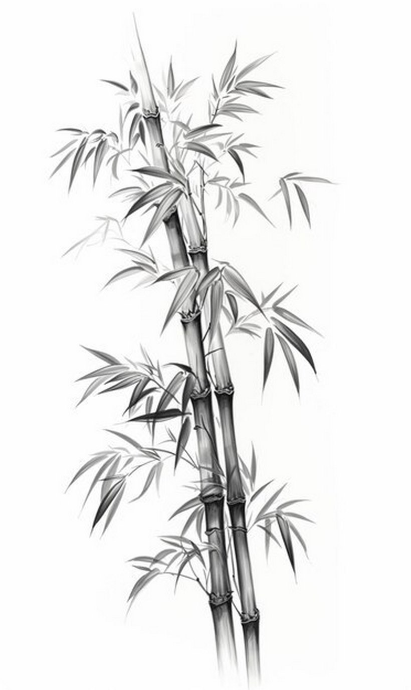 Hình tranh cây tre bằng bút mực đơn giản