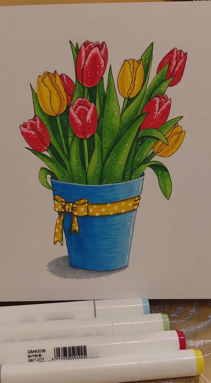 Mẫu Vẽ Chậu Tulip Ấn Tượng