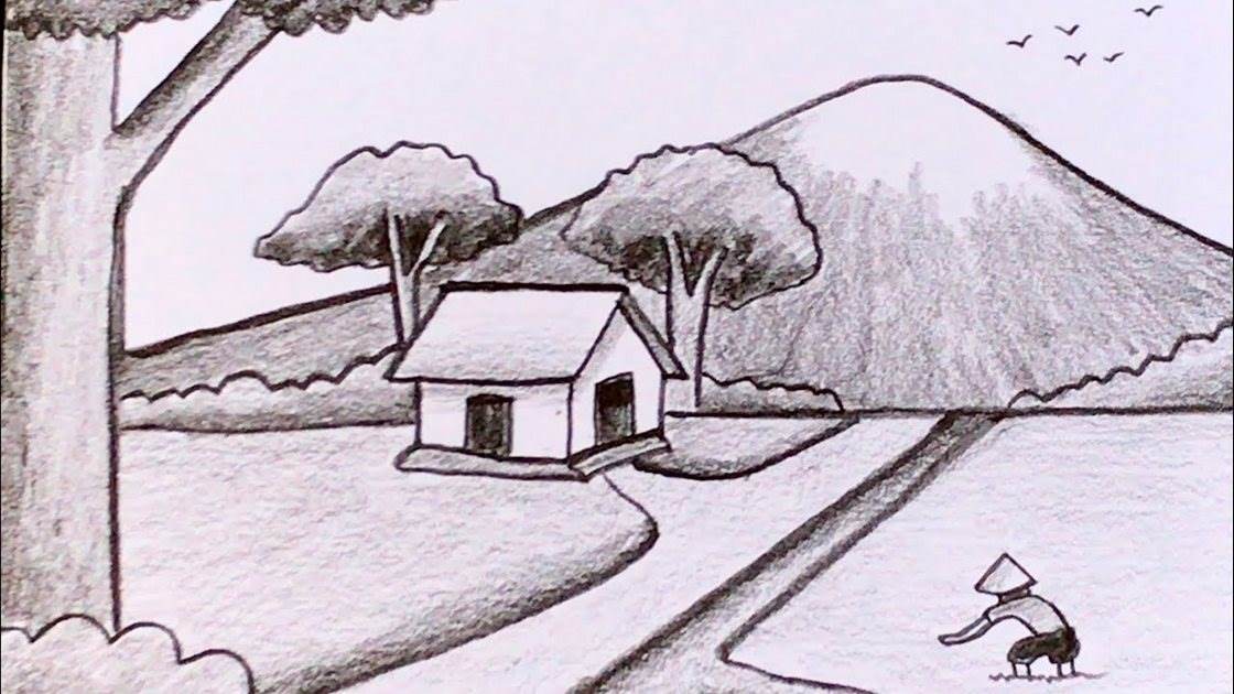 Những tranh phong cảnh lớp 7 bằng bút chì siêu đơn giản