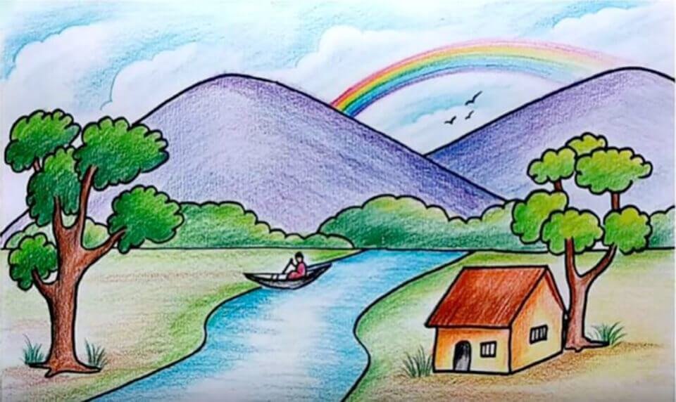 Share mẫu vẽ phong cảnh thiên nhiên cho học sinh lớp 7 đơn giản