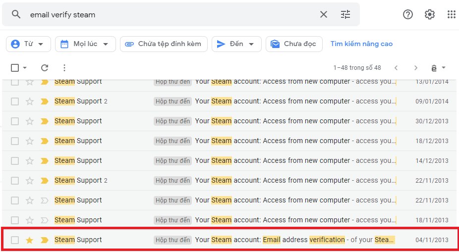Tìm Email Xác Minh Steam Ban Đầu