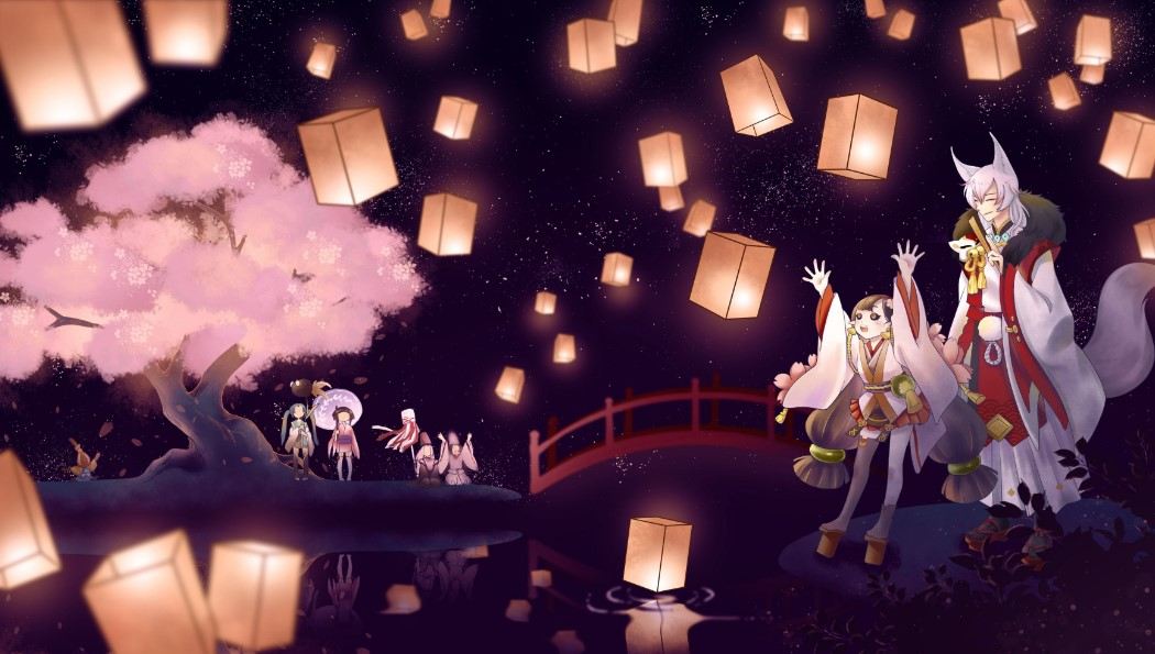 Tranh Vẽ Anime Đề Tài Lễ Hội Hoa Đăng Độc Đáo