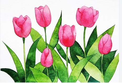 Tranh Vẽ Vườn Bông Tulip Cute Nhất