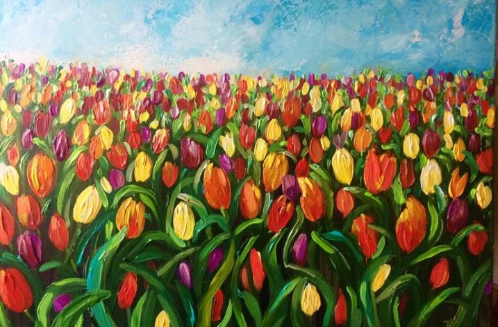 Tranh Vẽ Vườn Bông Tulip Siêu Đẹp