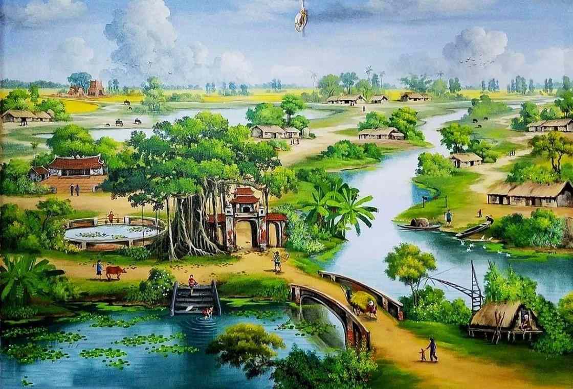 Tranh phong cảnh làng quê Việt Nam nghệ thuật đẹp nhất