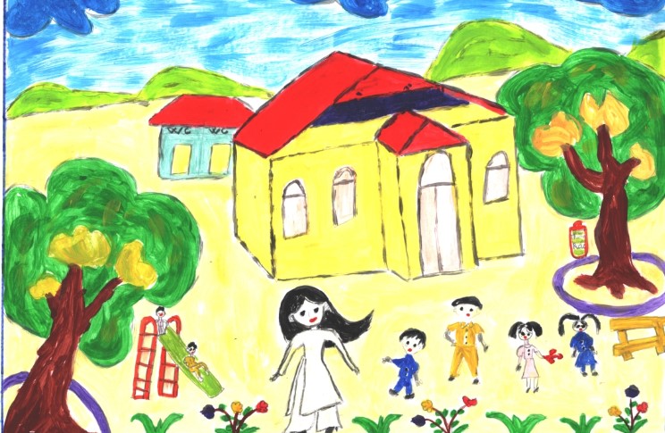 Tranh Vẽ Ngôi Trường Mầm Non Của Bé Đơn Giản
